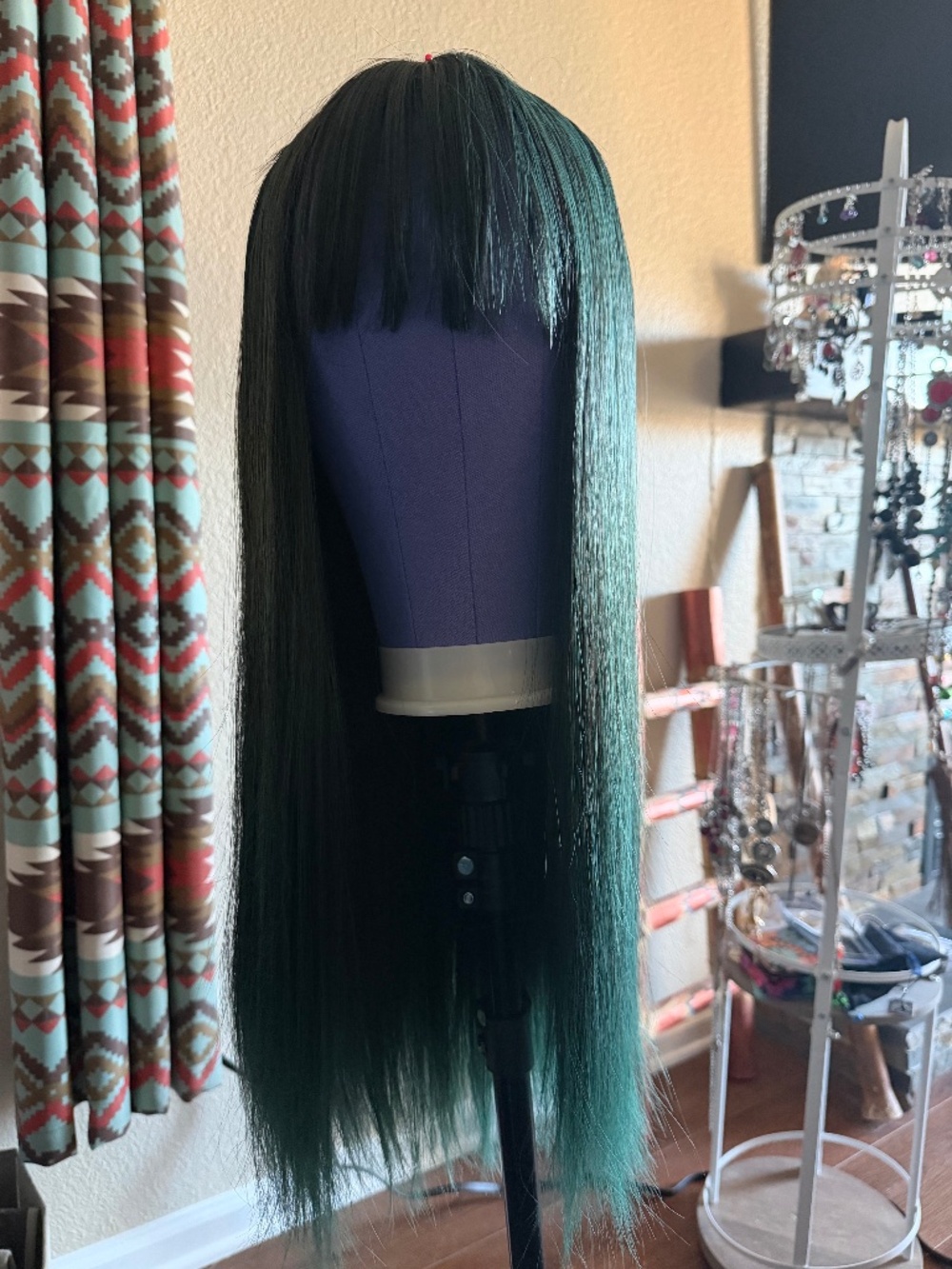 Long Blue Green Straight Wig with Bangs - Mermaid Witchy Fantasy Anime Cosplay